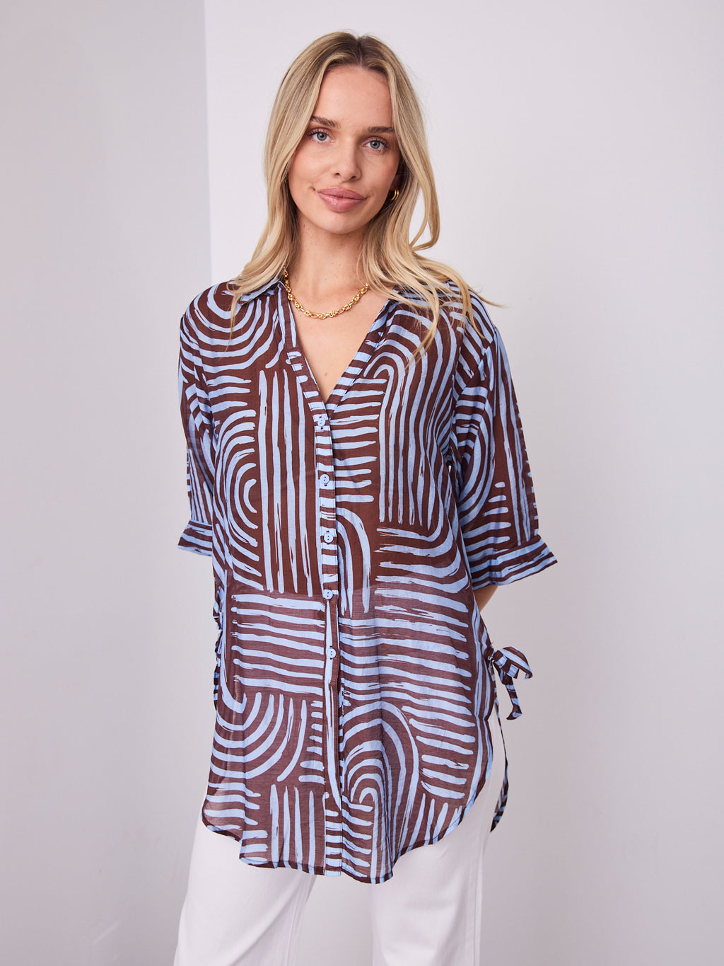 SHANI SHIRT - BLUE/CHOCOLATE
