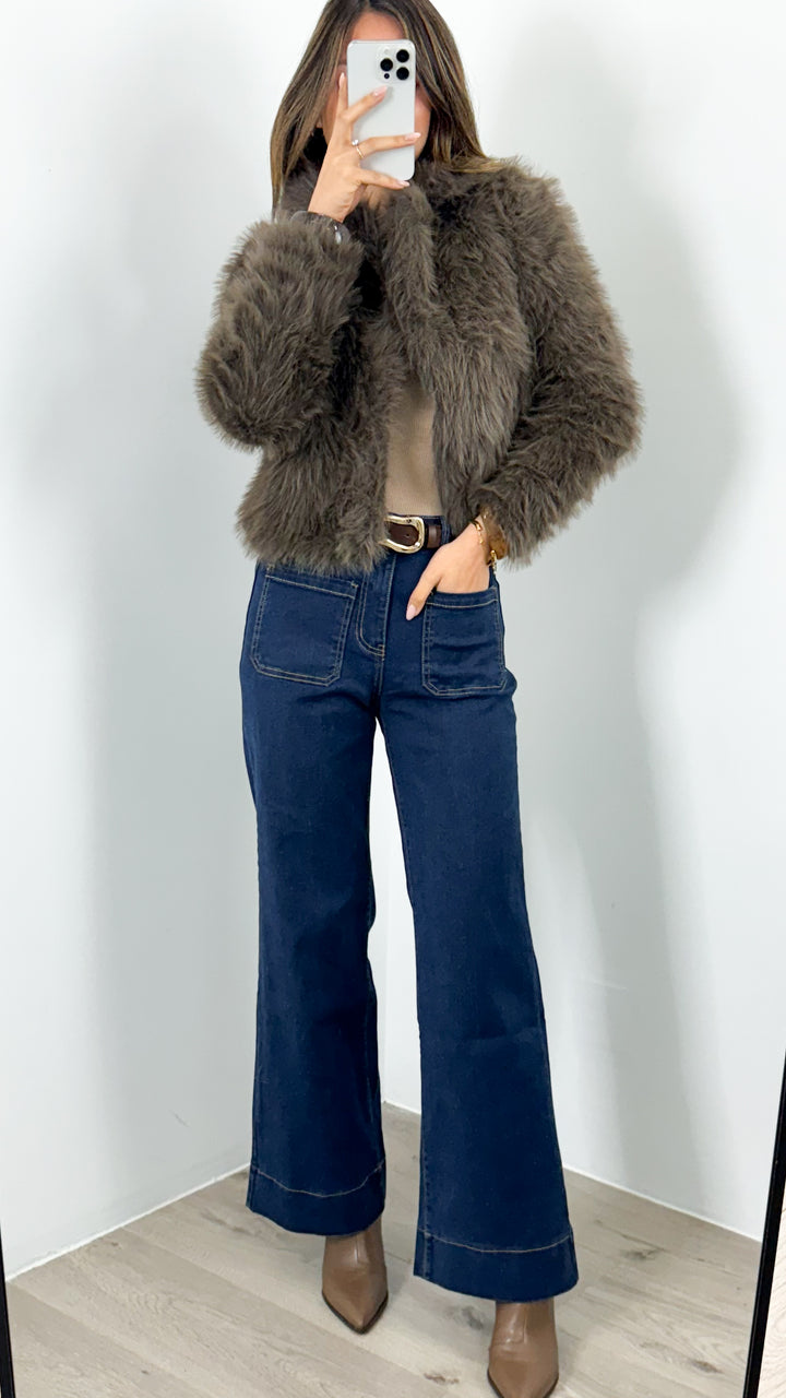 CHICAGO FAUX FUR JACKET - MOCHA