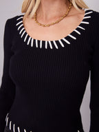 REID FITTED KNIT TOP - BLACK