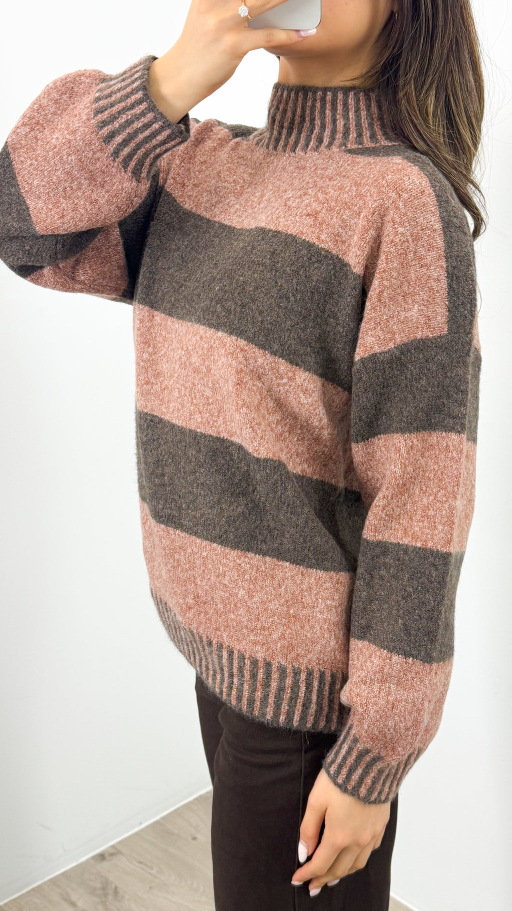 BESSIE BLOCK STRIPE KNIT - TOBACCO/CHOCOLATE