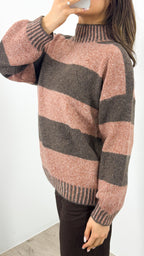 BESSIE BLOCK STRIPE KNIT - TOBACCO/CHOCOLATE