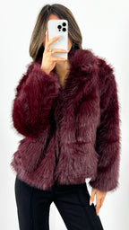 SASKIA FAUX FUR OVERSIZED JACKET - WINE