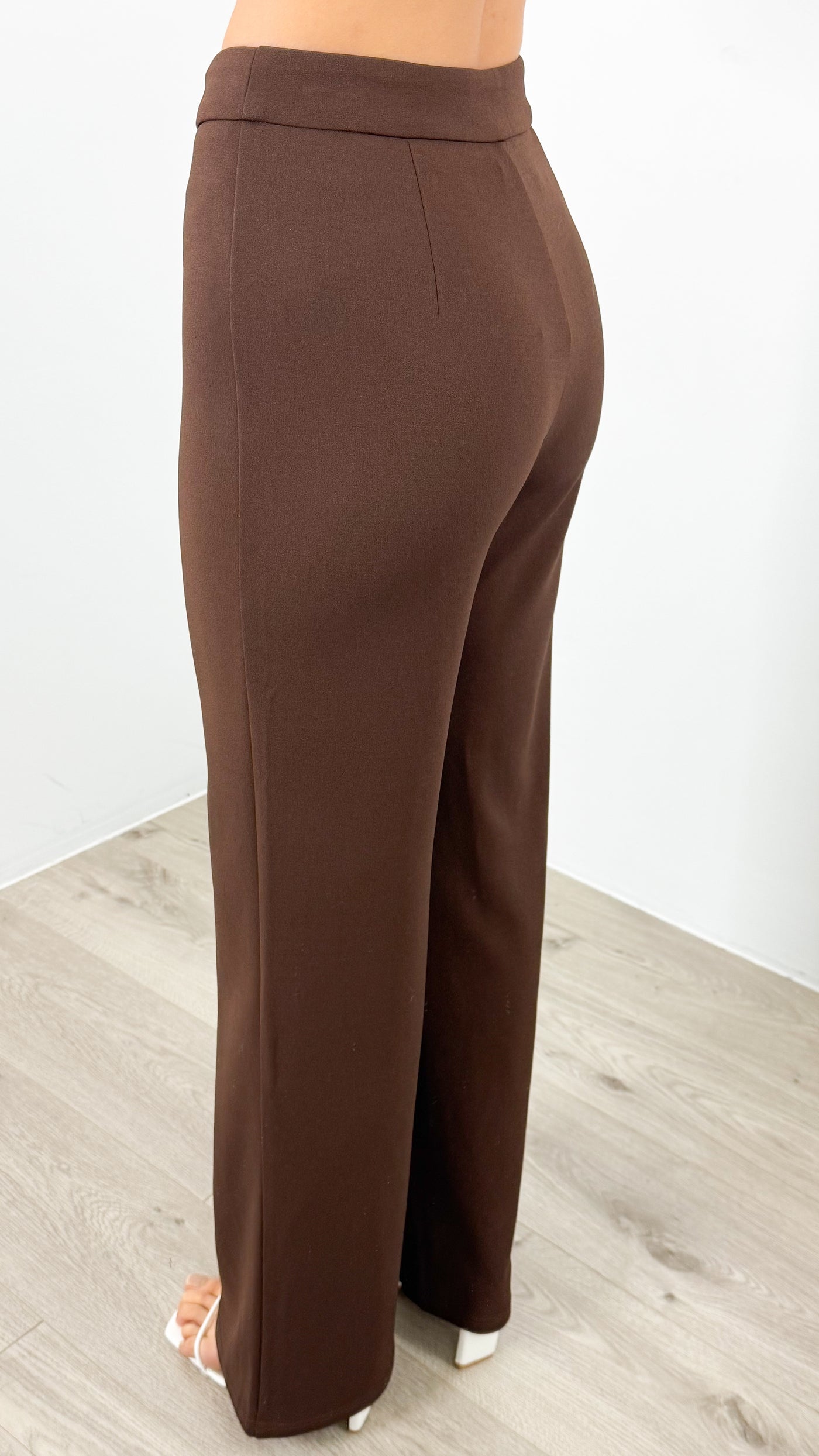 DALTON STRETCH JERSEY HIGH WAISTED STRAIGHT LEG PANT - CHOCOLATE