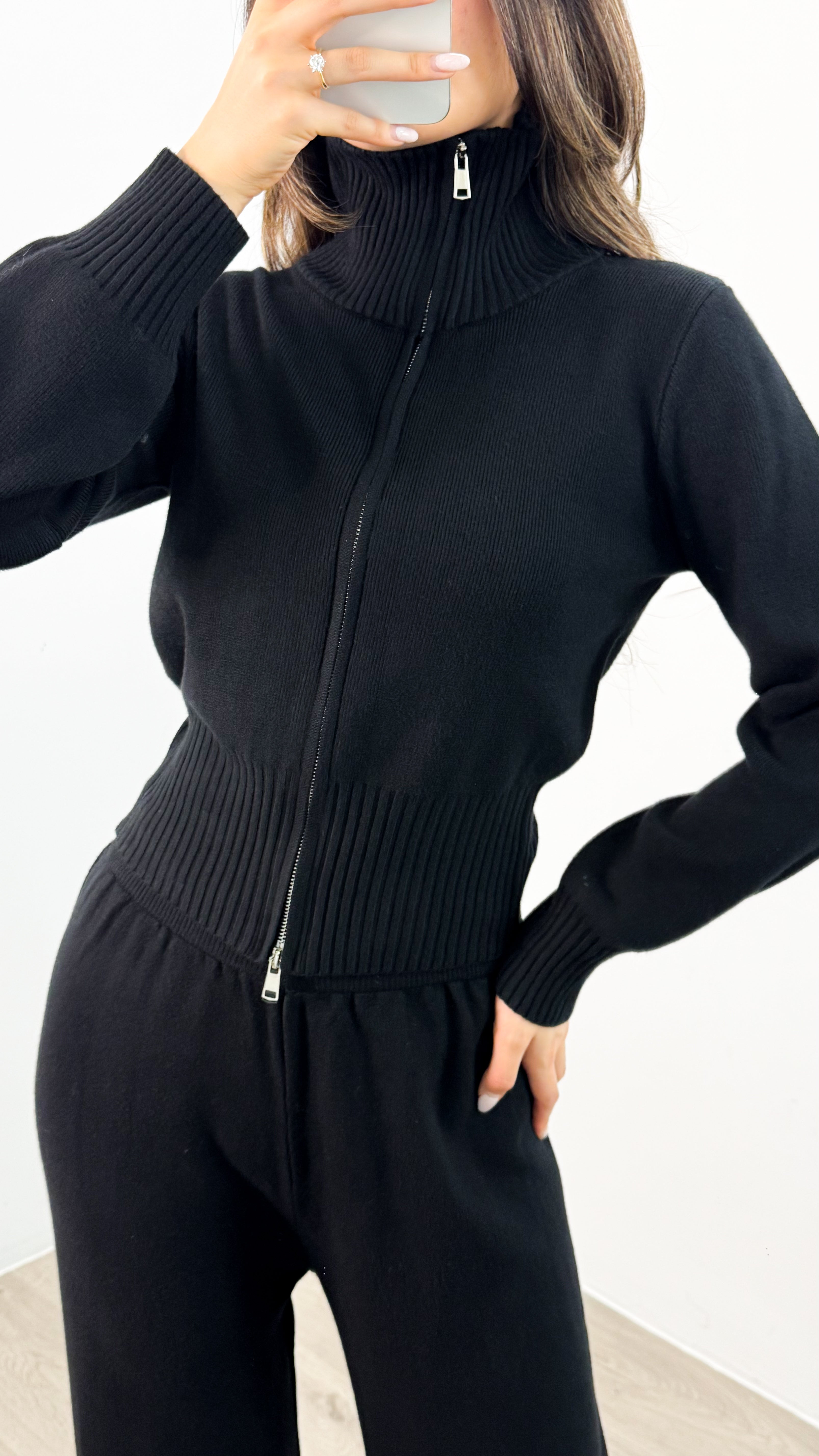 ENZA ZIP KNIT SET - BLACK