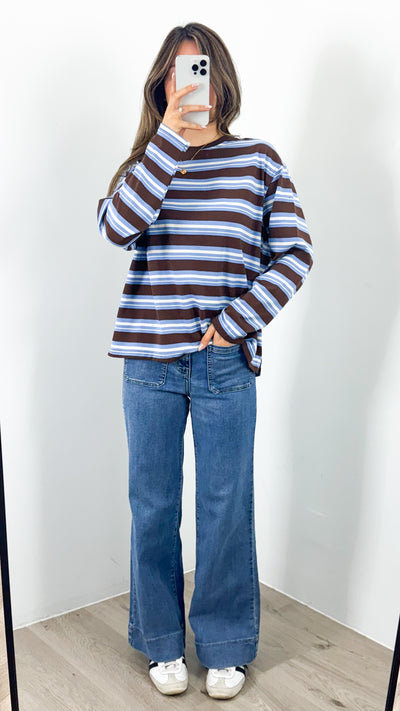 BOWEN STRIPE TOP - CHOCOLATE