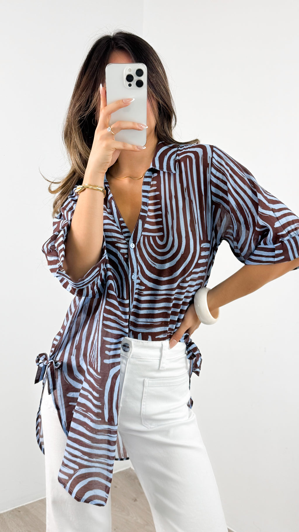 SHANI SHIRT - BLUE/CHOCOLATE