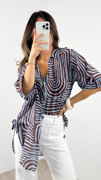 SHANI SHIRT - BLUE/CHOCOLATE