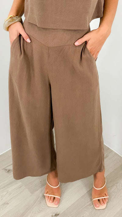 MEMPHIS 7/8 LINEN PANT - CHOCOLATE