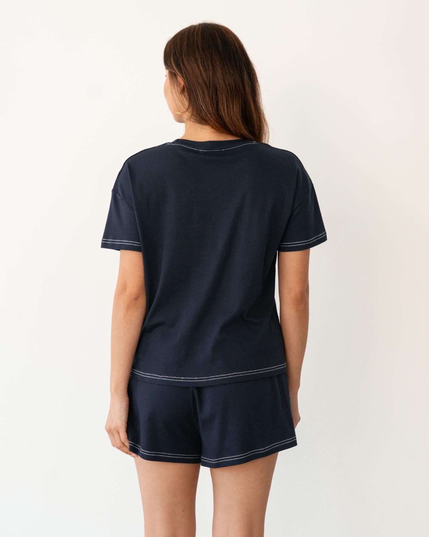 ESTHER EASY TUCK TEE + SHORTS SET - NAVY
