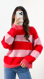 BESSIE BLOCK STRIPE KNIT - PINK/RED