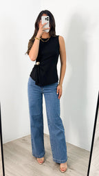 STACEY RIBBED TOP - BLACK