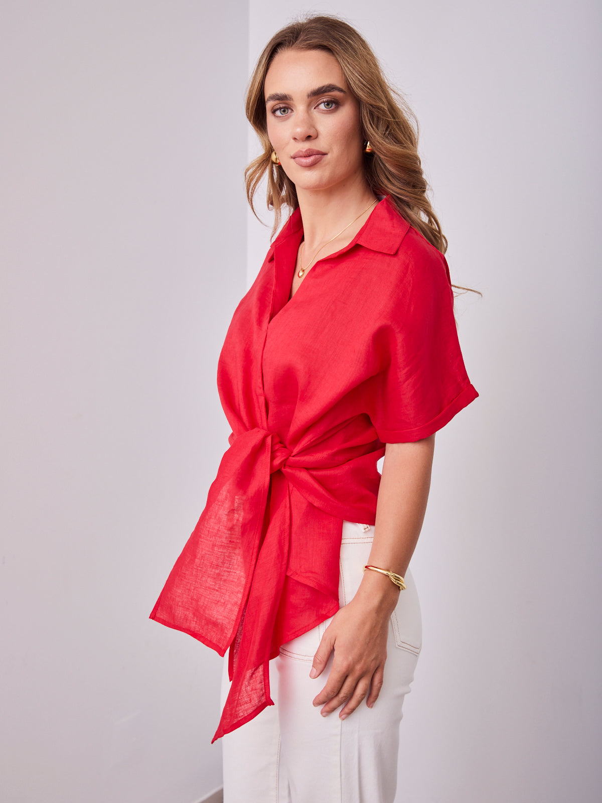 COMO LINEN SHIRT - RED