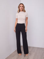 DALTON STRETCH JERSEY HIGH WAISTED STRAIGHT LEG PANT - BLACK