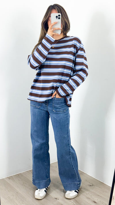 BOWEN STRIPE TOP - CHOCOLATE
