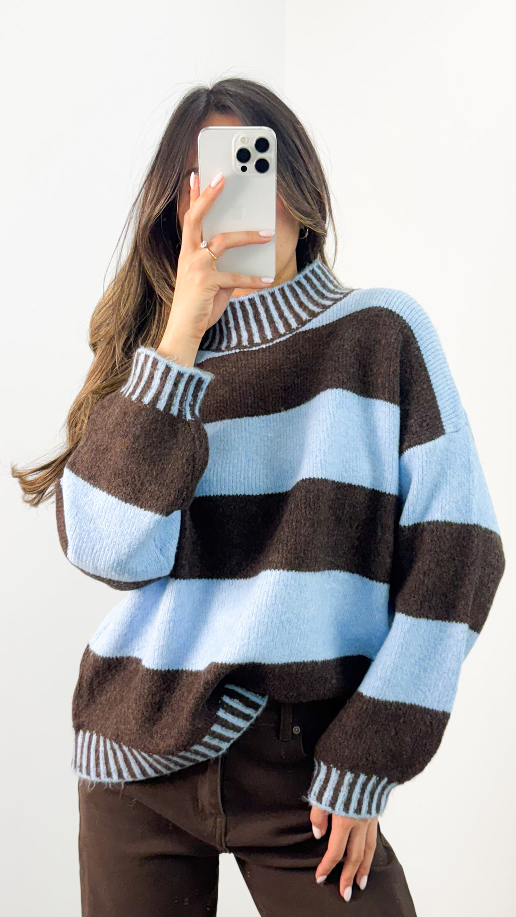 BESSIE BLOCK STRIPE KNIT - CHOCOLATE/BLUE
