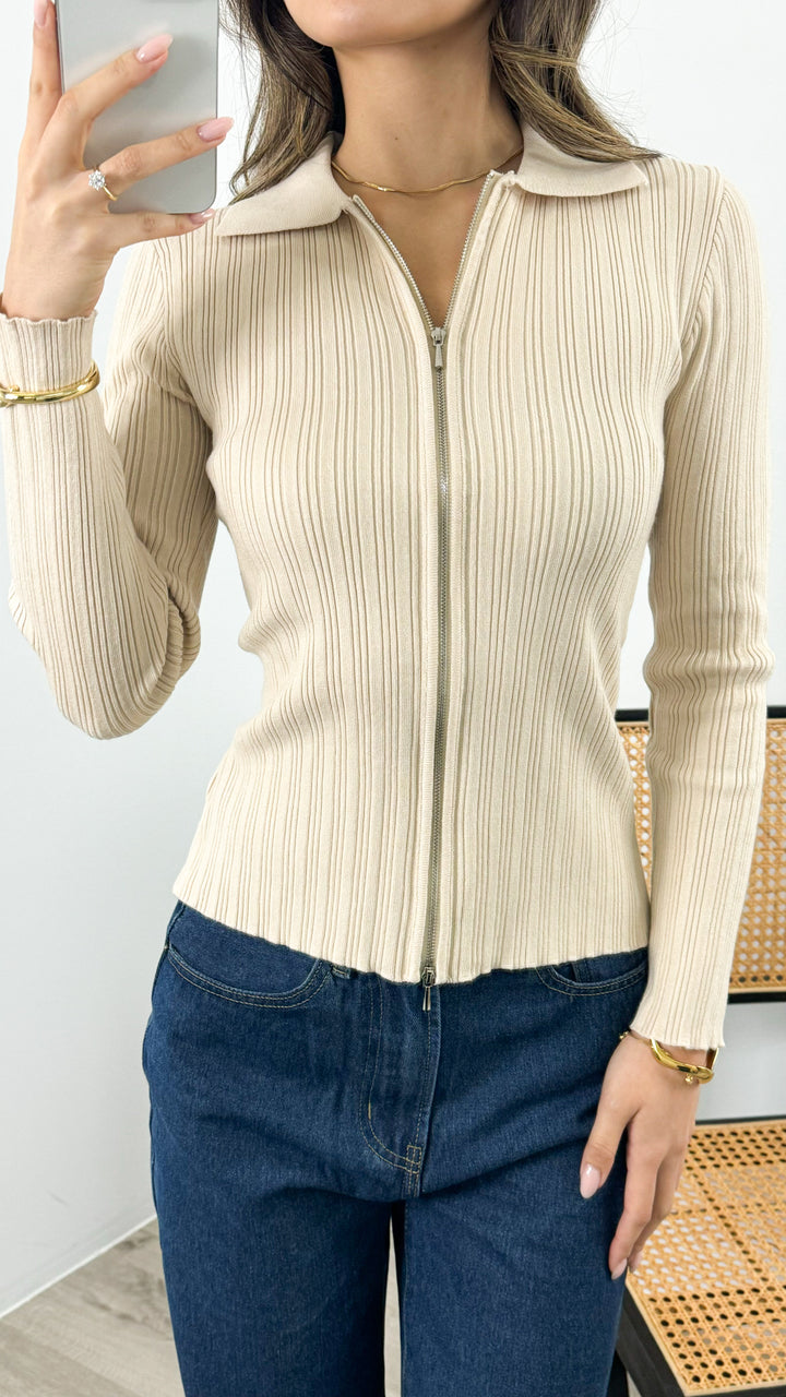 DENISE ZIP KNIT - CREAM
