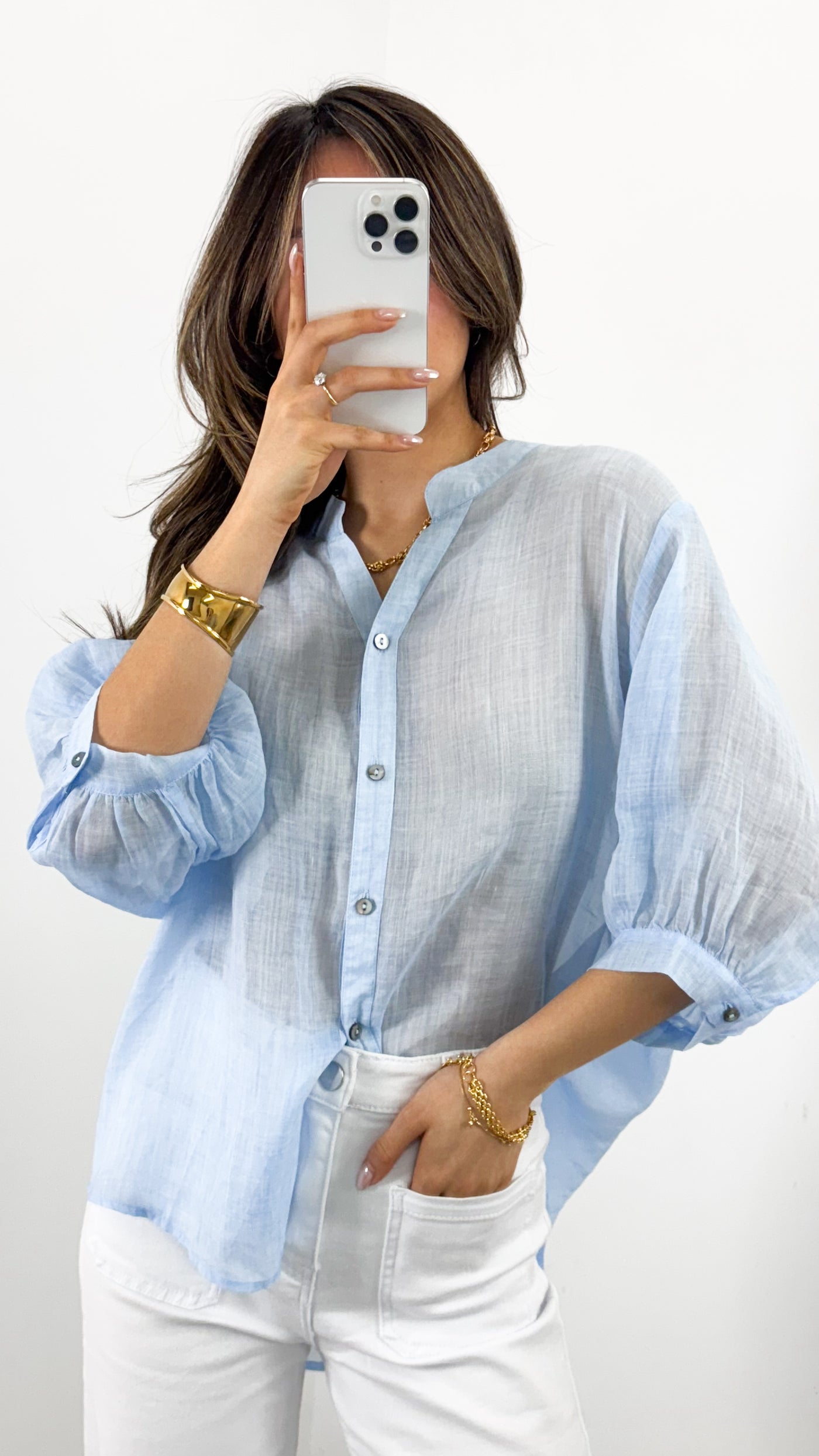 CATHY LINEN SHIRT - ICE BLUE