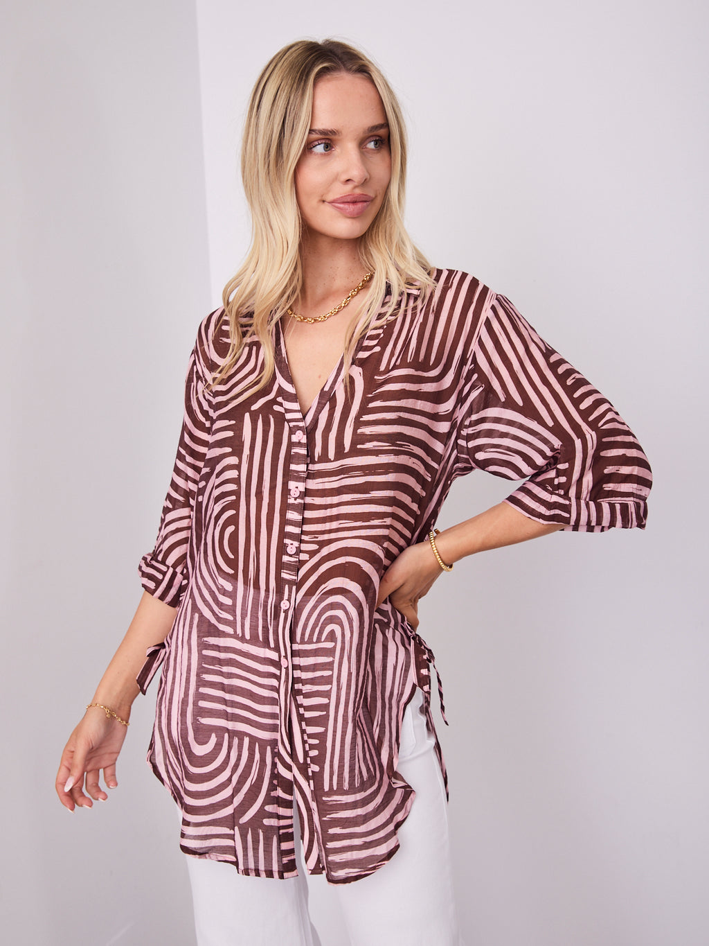SHANI SHIRT - PINK/CHOCOLATE