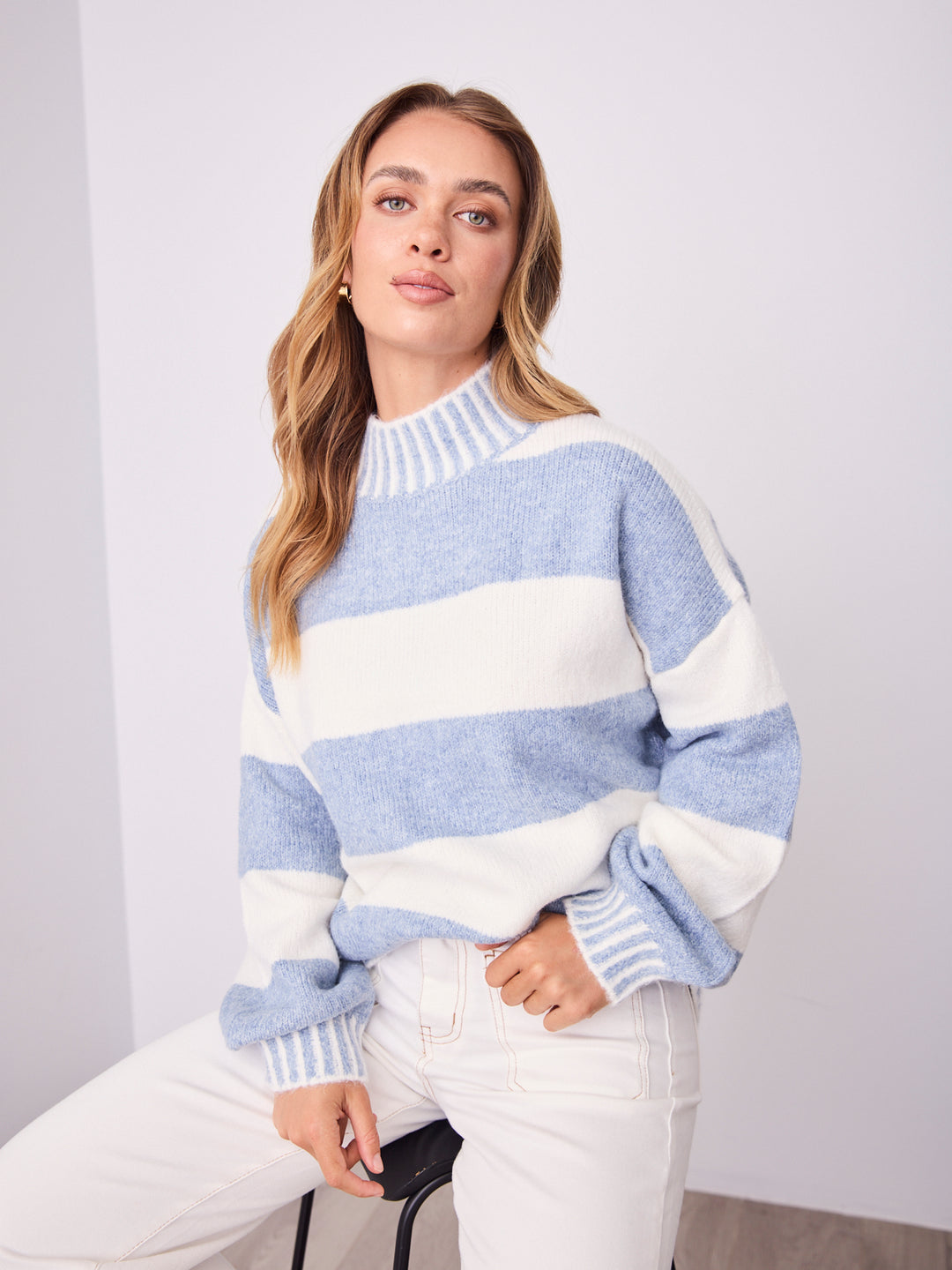 BESSIE BLOCK STRIPE KNIT - BLUE/WHITE