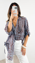 SHANI SHIRT - BLUE/CHOCOLATE