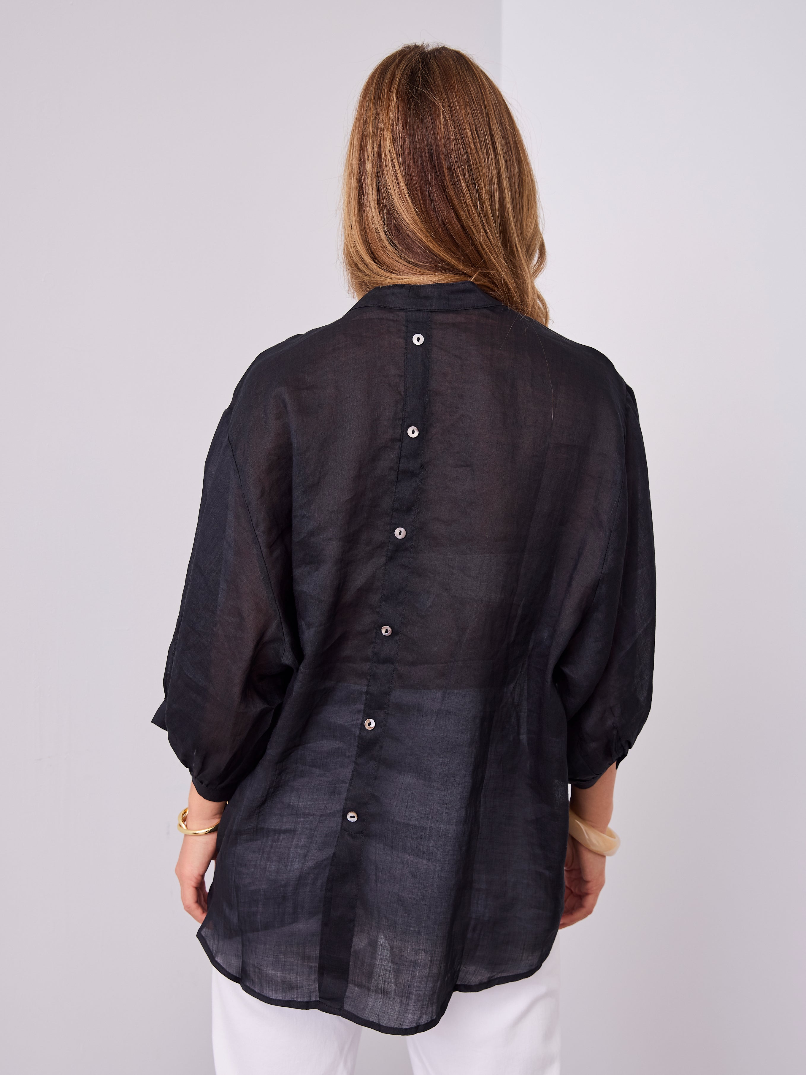 MARTA LINEN SHIRT - BLACK