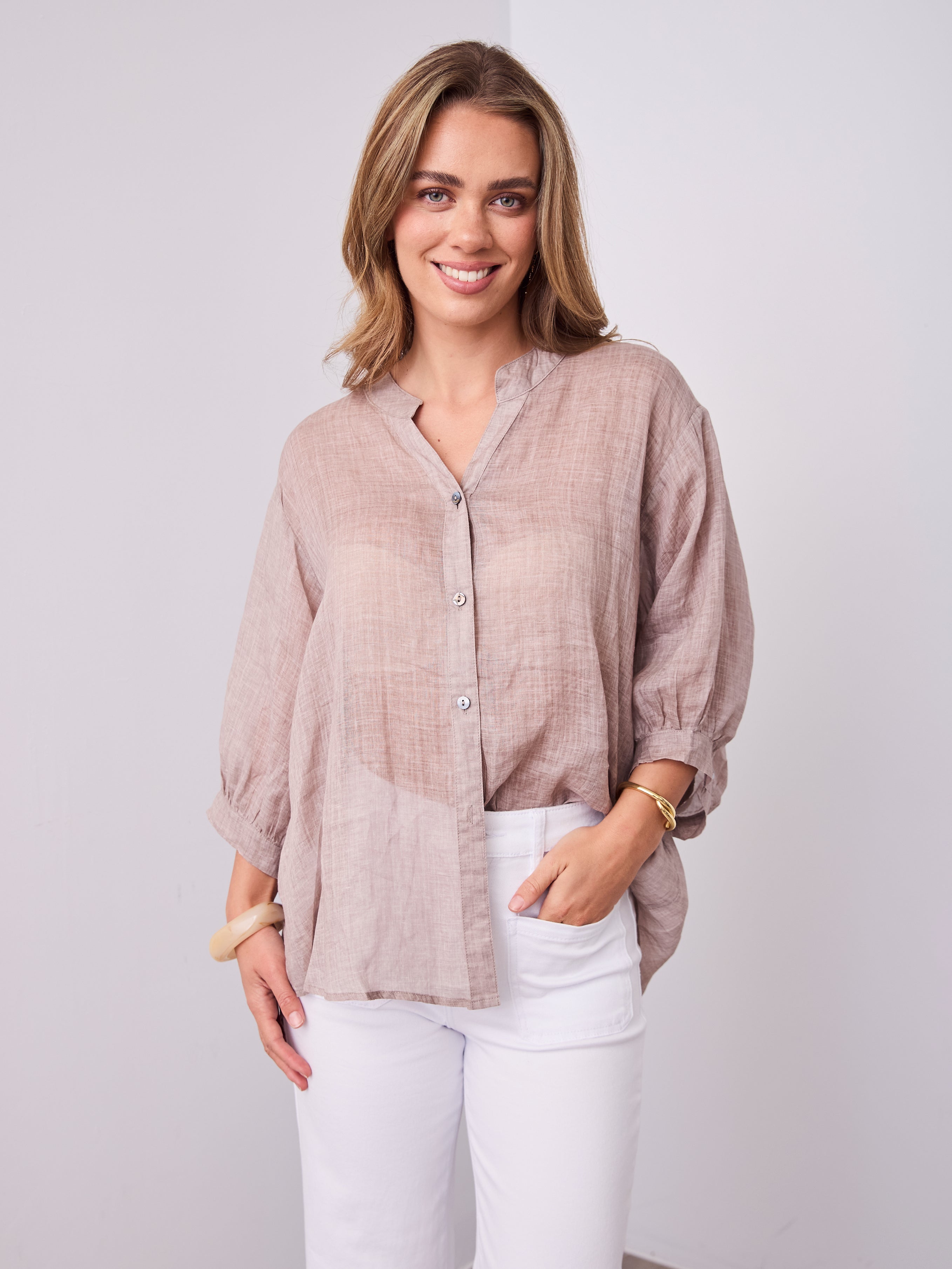MARTA LINEN SHIRT - BISCUIT