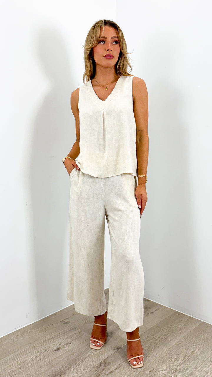 CARMEL V NECK TOP - BEIGE