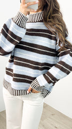 BESSIE STRIPE KNIT - CHOCOLATE/BLUE ( ETA end May )