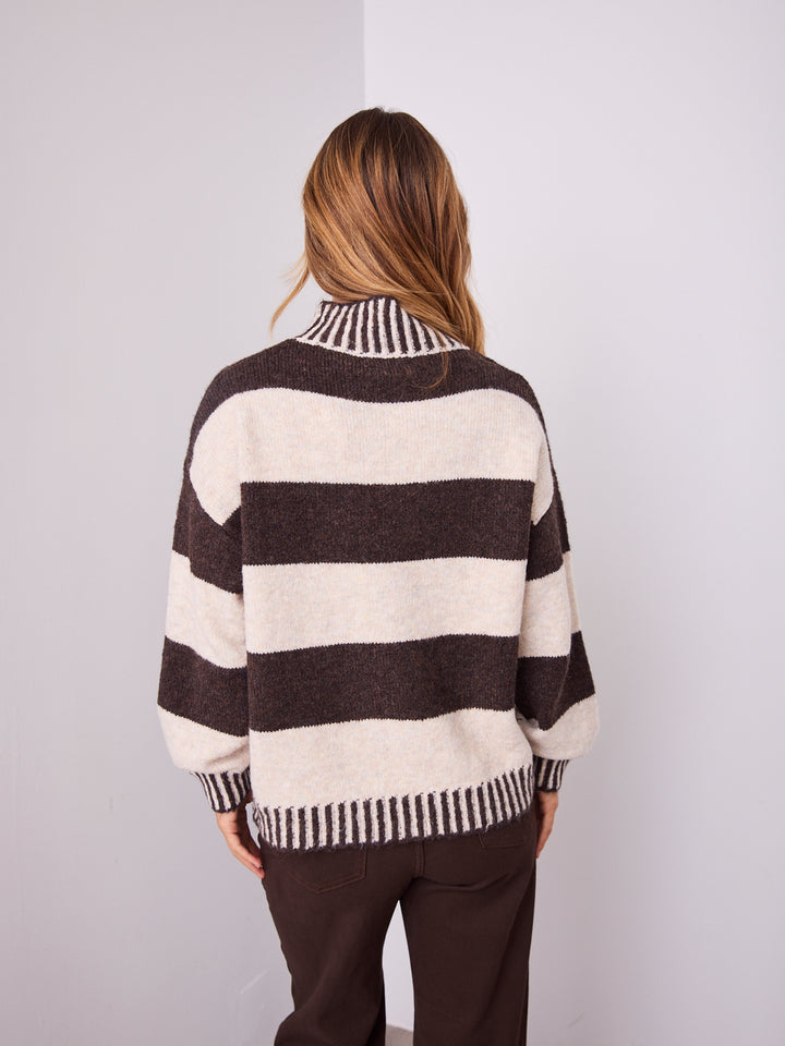 BESSIE BLOCK STRIPE KNIT - CHOCOLATE/OATMEAL