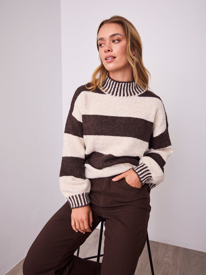 BESSIE BLOCK STRIPE KNIT - CHOCOLATE/OATMEAL