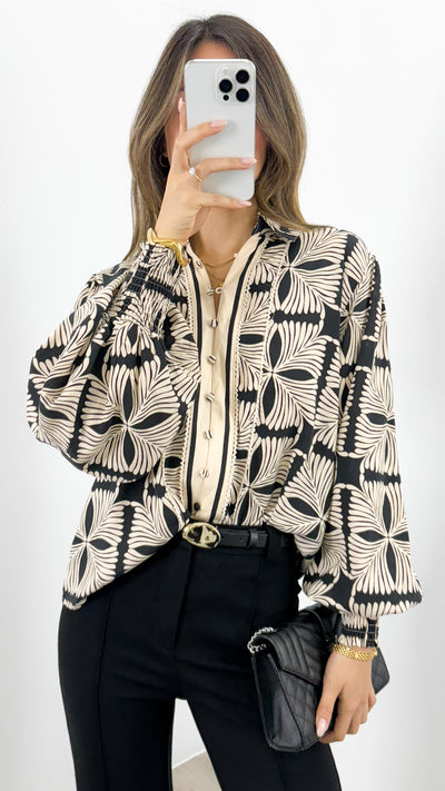 ANTHEA BLOUSE - BLACK/BEIGE