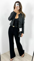 MIMI PU CROP JACKET - BLACK