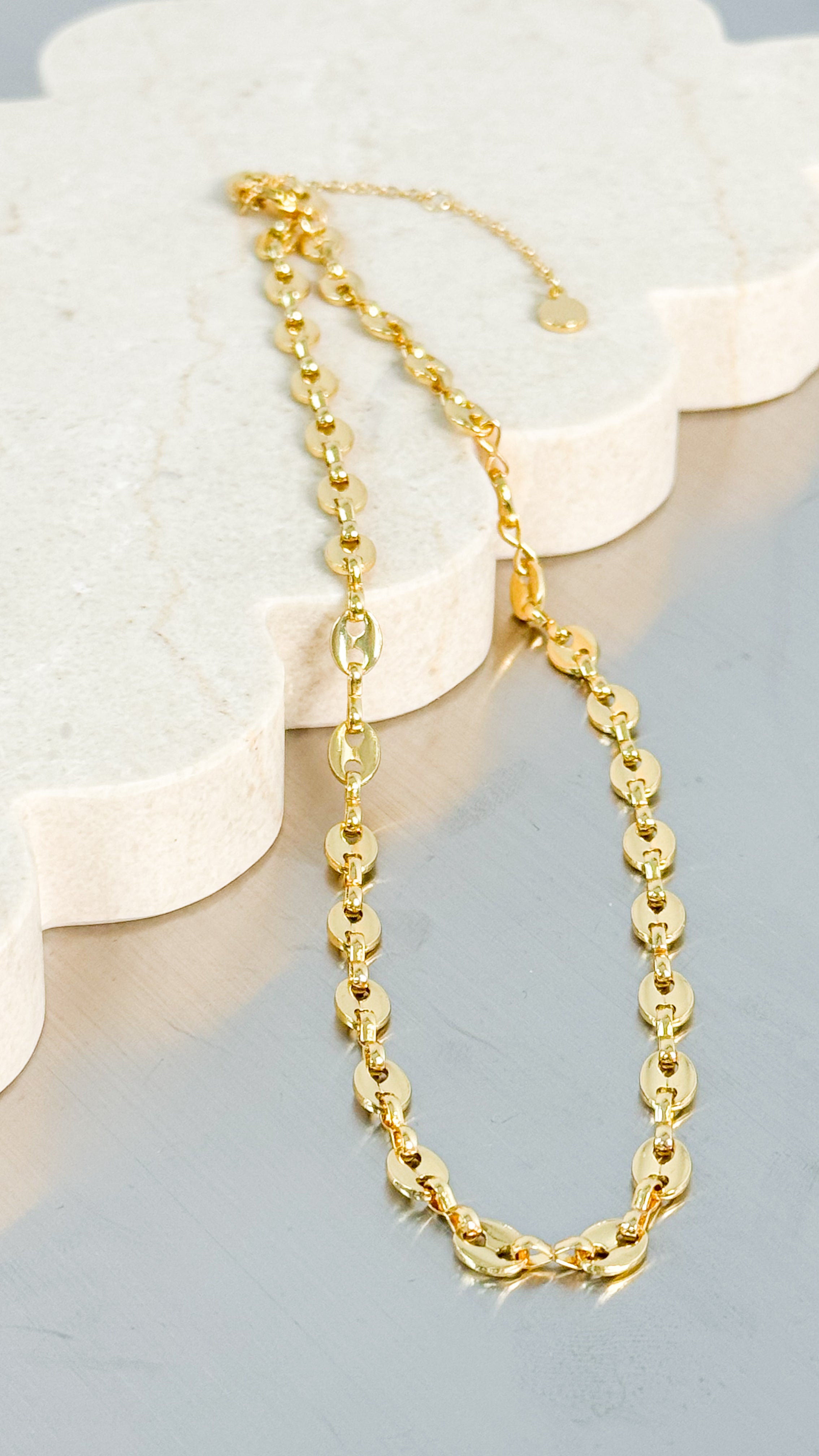 PUFF MARINER CHAIN 18K GOLD PLATED NECKLACE - GOLD