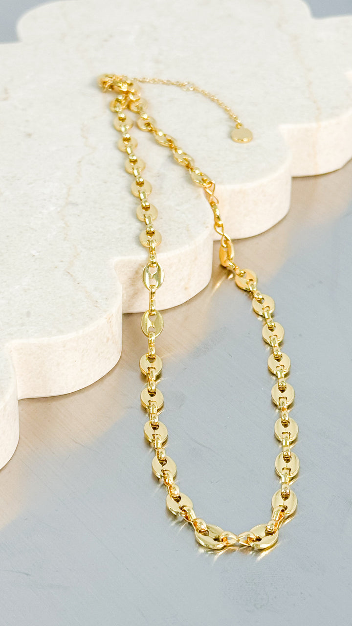 PUFF MARINER CHAIN 18K GOLD PLATED NECKLACE - GOLD
