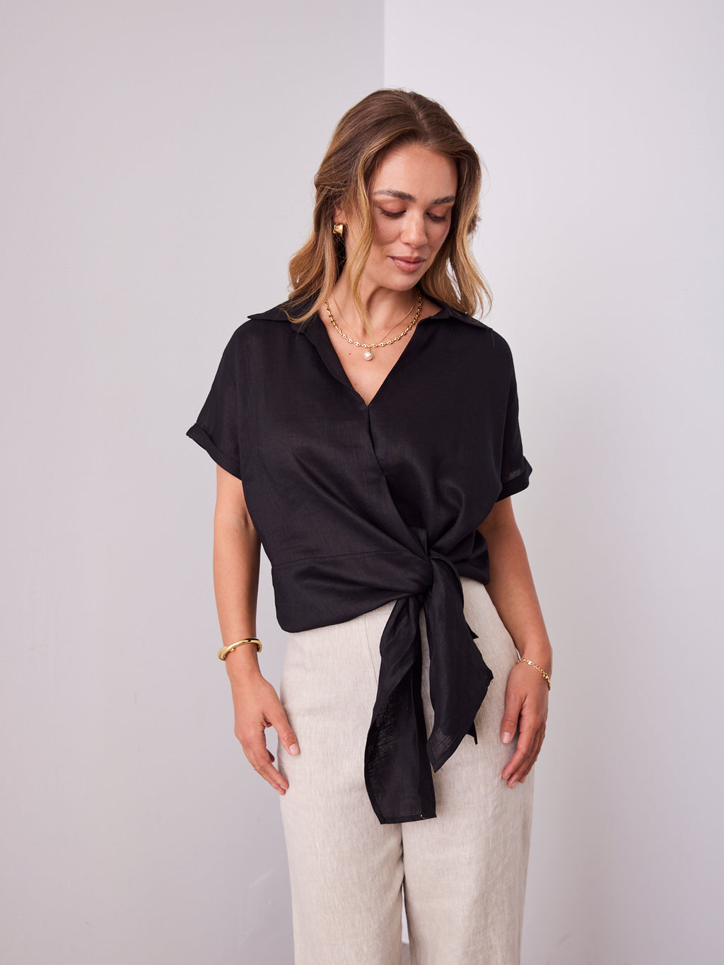 COMO LINEN SHIRT - BLACK