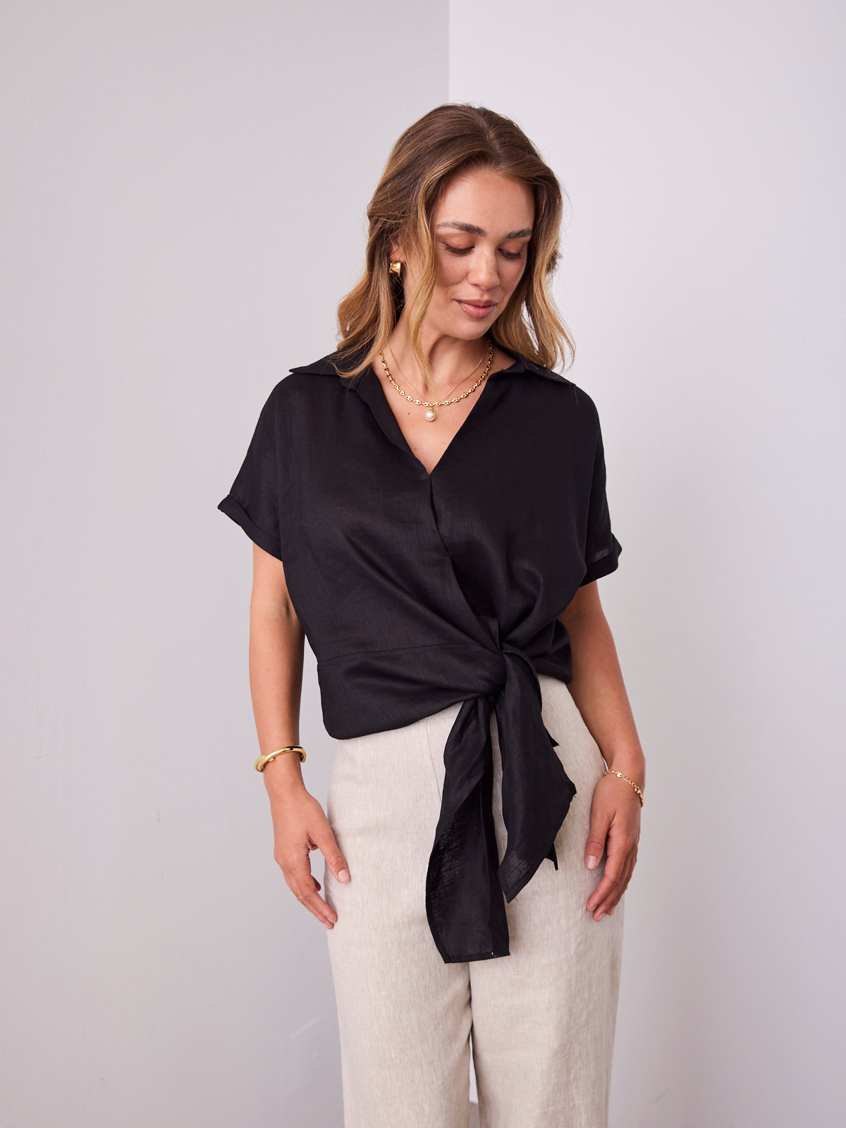 COMO LINEN SHIRT - BLACK