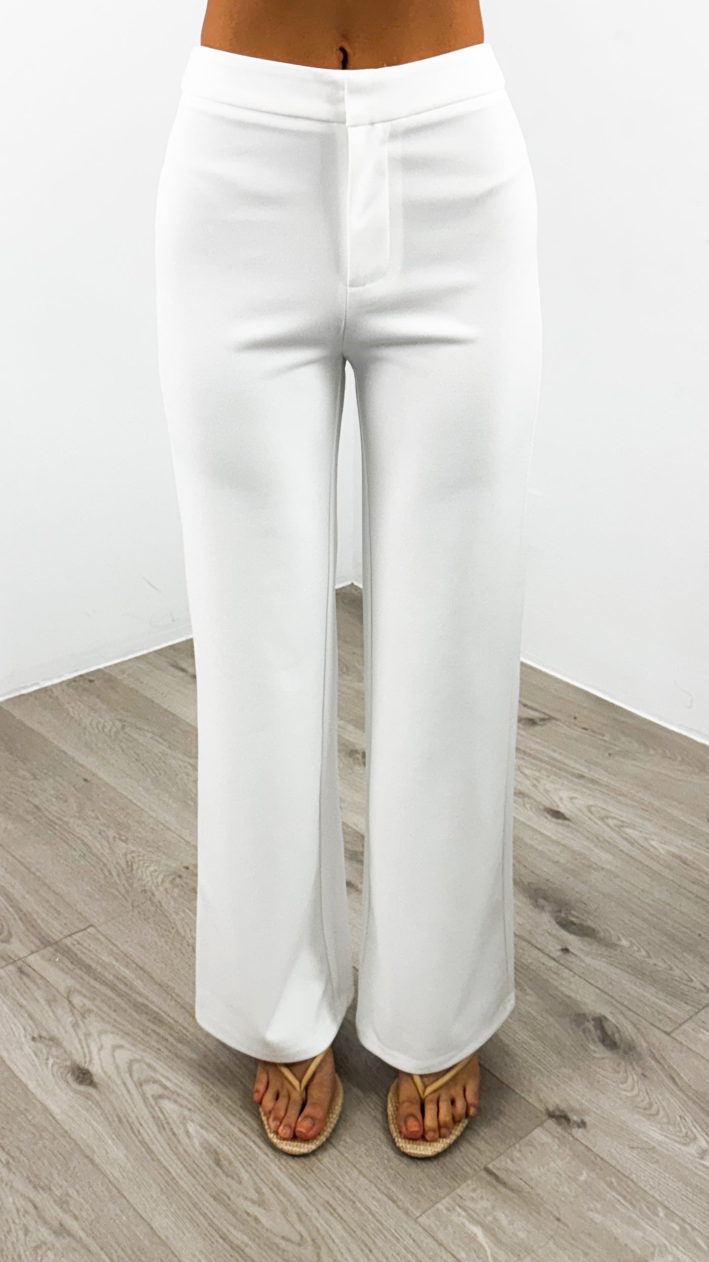 DALTON STRETCH JERSEY HIGH WAISTED STRAIGHT LEG PANT - WHITE