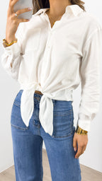 MACY TIE FRONT SHIRT - WHITE