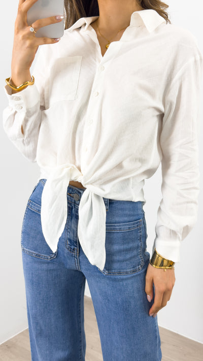 MACY TIE FRONT SHIRT - WHITE