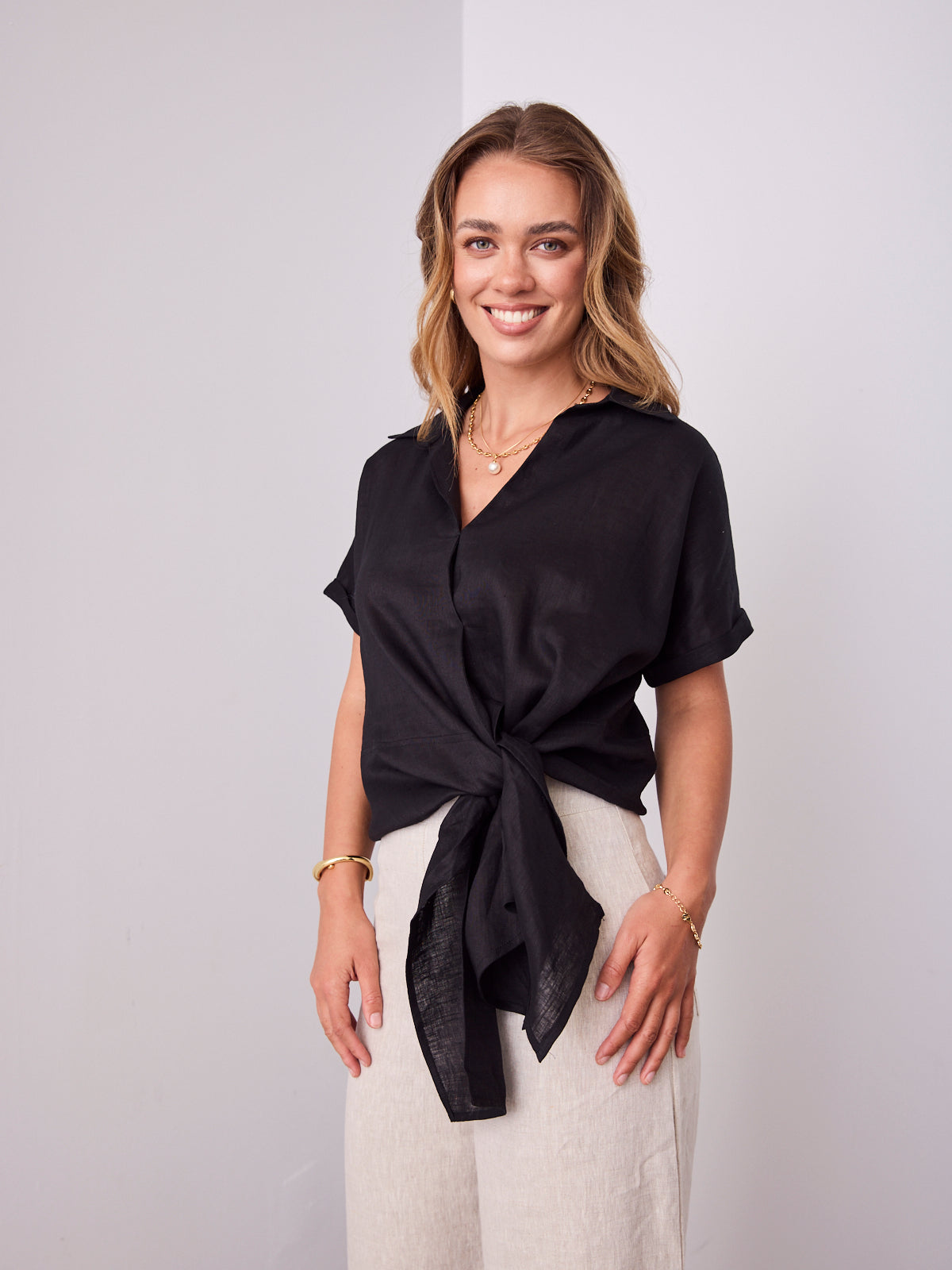 COMO LINEN SHIRT - BLACK