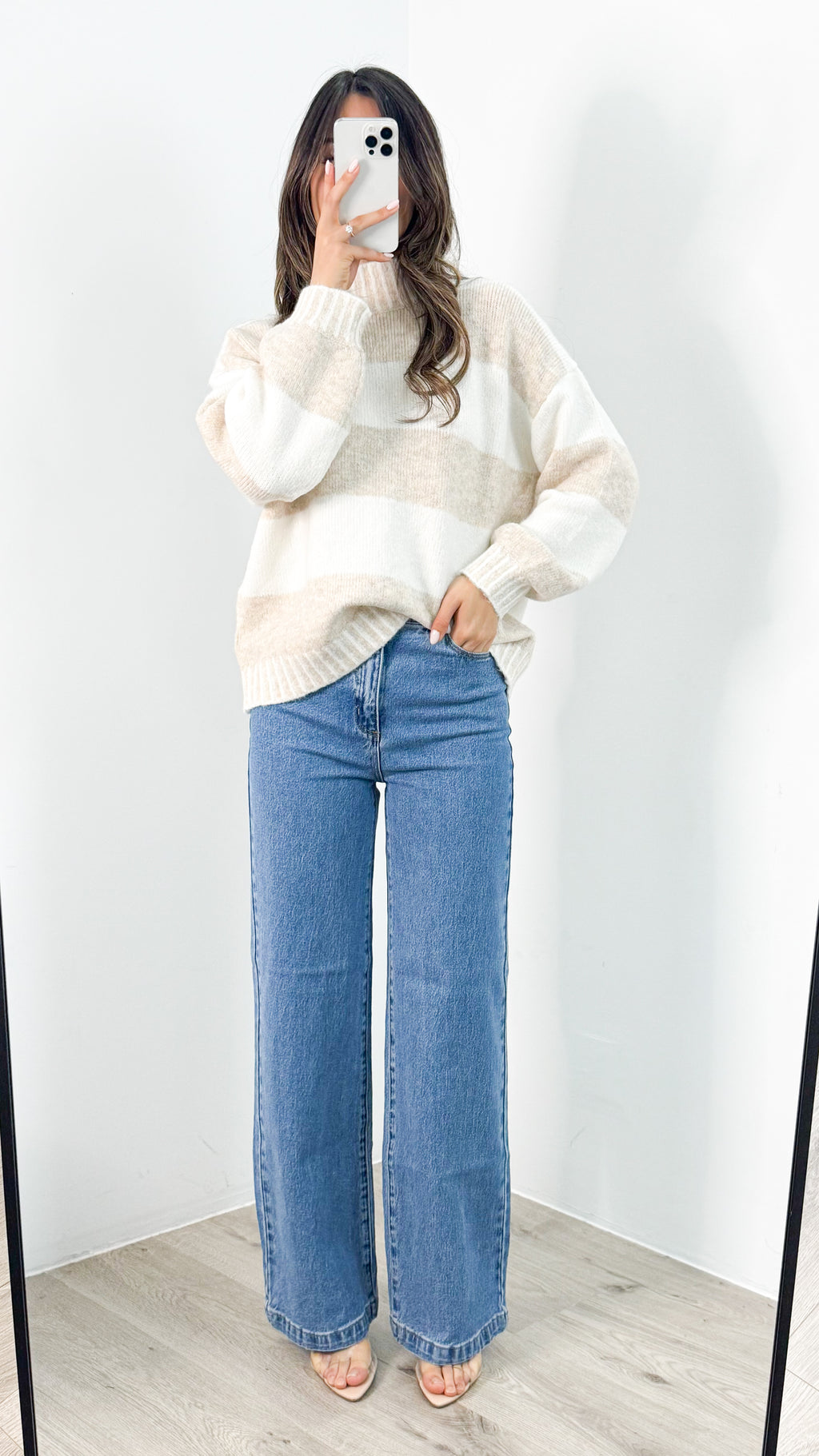 BESSIE BLOCK STRIPE KNIT - LATTE/WHITE