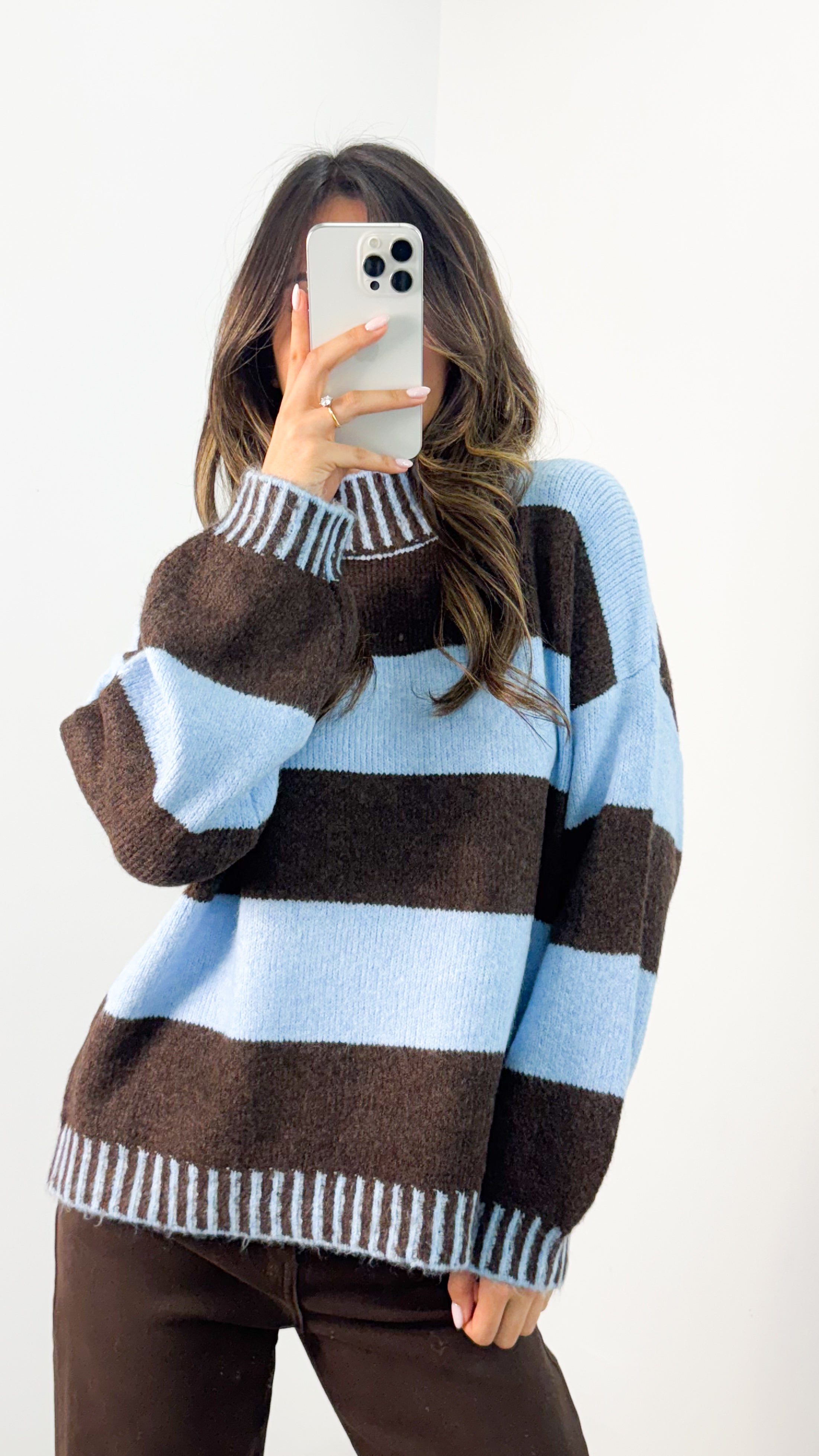 BESSIE BLOCK STRIPE KNIT - CHOCOLATE/BLUE