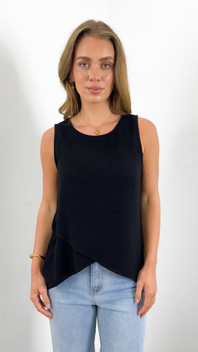 TALIA LINEN TOP - BLACK