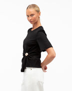 STACEY RIBBED T-SHIRT TOP - BLACK