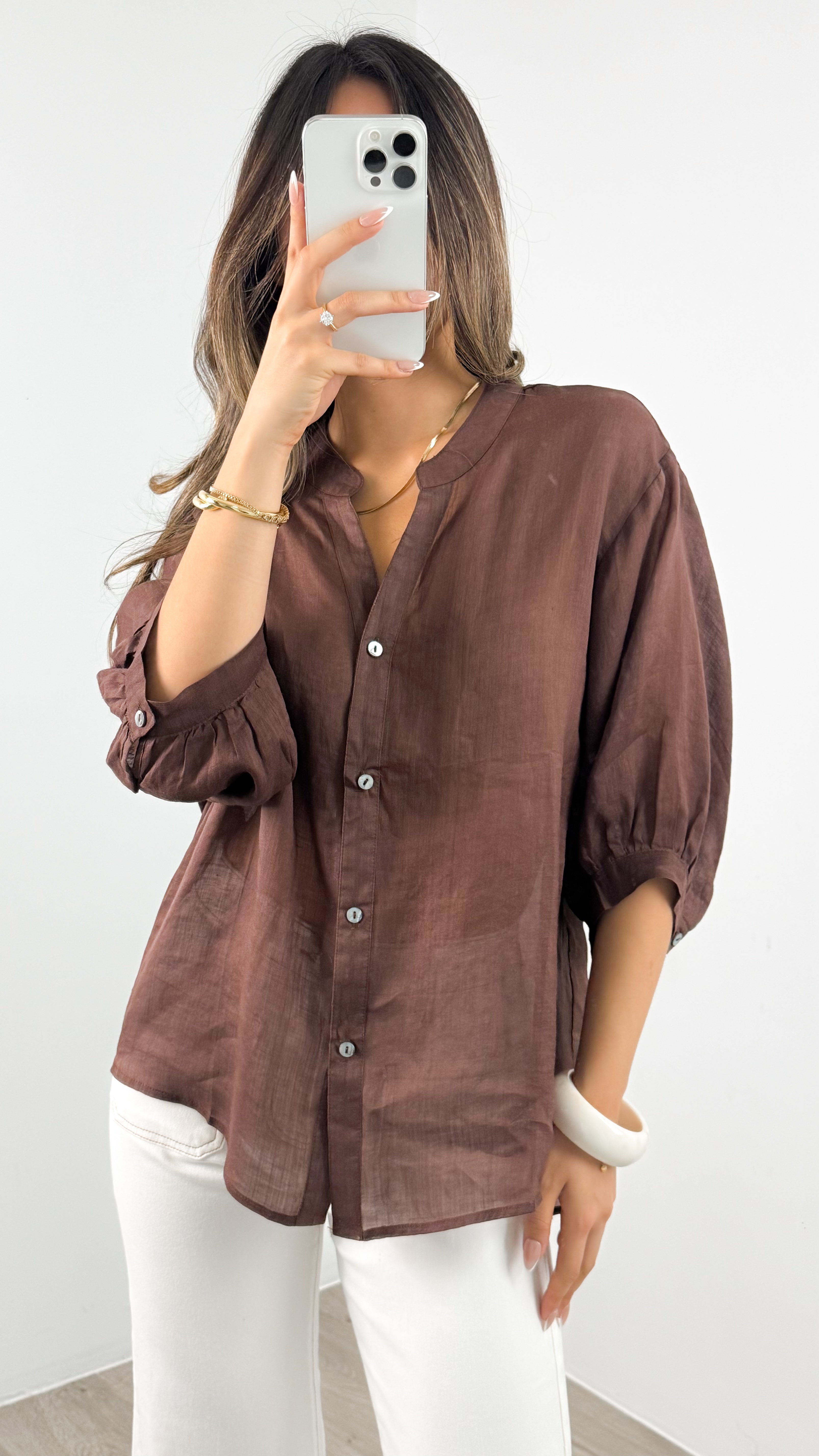 MARTA LINEN SHIRT - CHOCOLATE