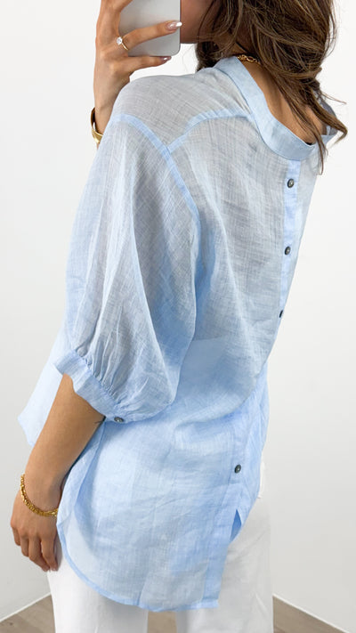 CATHY LINEN SHIRT - ICE BLUE