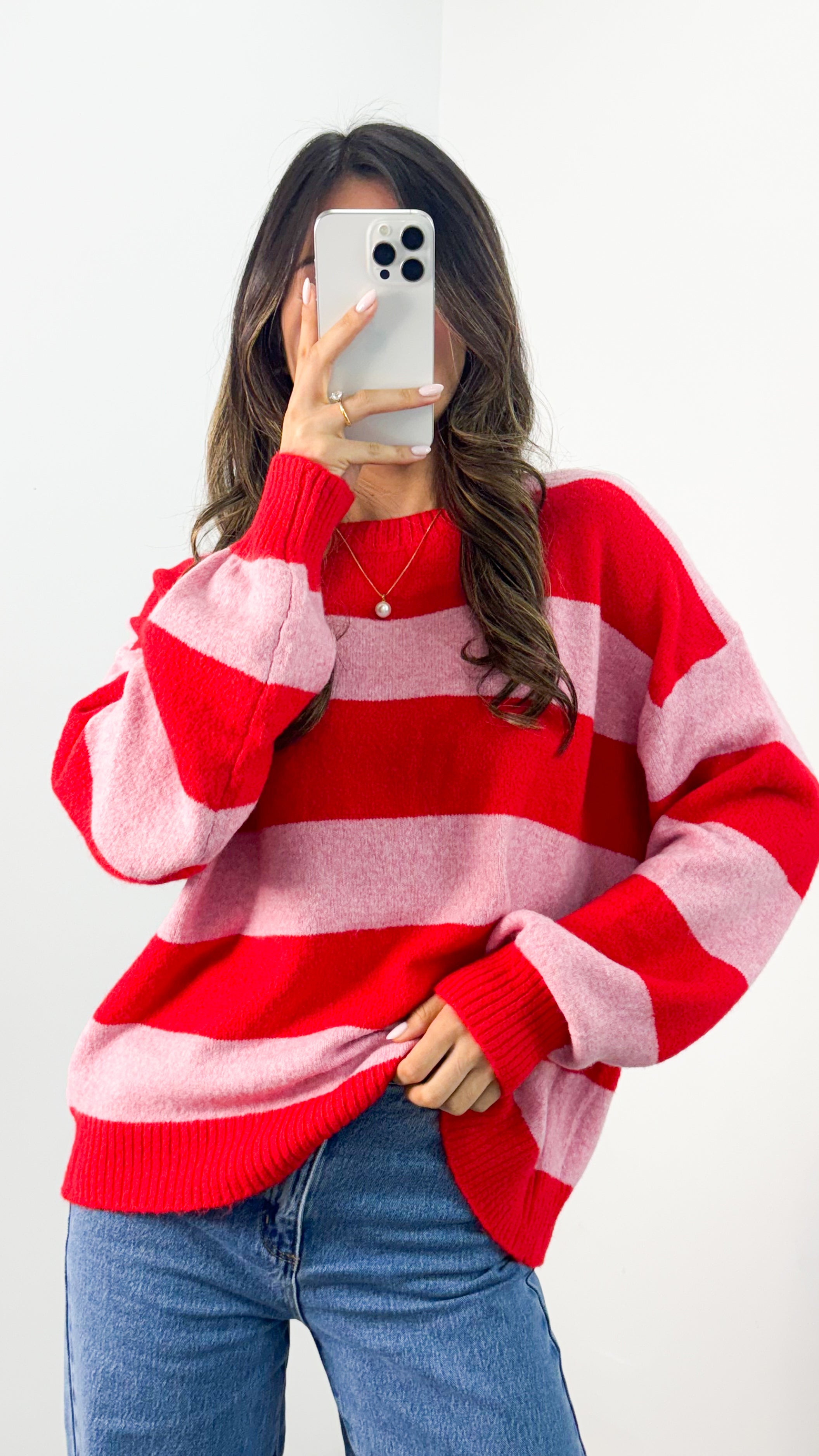 ANITA BLOCK STRIPE KNIT - PINK/RED