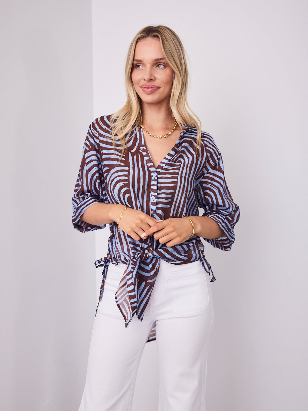 SHANI SHIRT - BLUE/CHOCOLATE