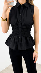 DEMI SHIRRED SHIRT - BLACK