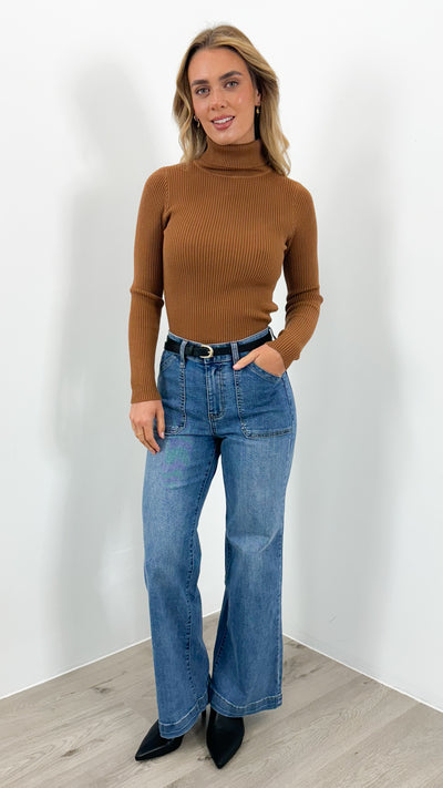 ALLY TURTLE NECK KNIT TOP - RUST